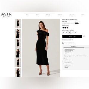 ISO Astr Black Velvet Off Shoulder Midi Dress